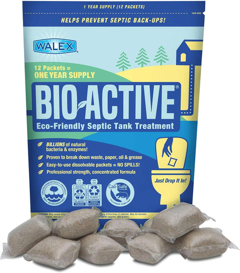 Walex Bio-Active Home Residential Septic Tank Treatment Beneficial Enzymes, Waste and Paper Digesting Additives Tabs, 1 Year Supply, 12 Treatments...