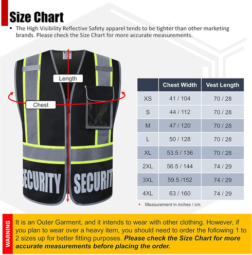 Retro-Reflection Security Safety Vests Heavy Duty Black Mesh with 5 Pockets and Front Zipper Meet ANSI/ISEA 107-2015 (Black-22, Medium)...