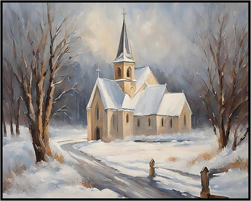 Posterizer 1 pcs-snowy winter nature scene in oil painting style-2-Landscape & Nature Art-GIft for Men Women Teens-Living Room Bedroom Decor- unfr...