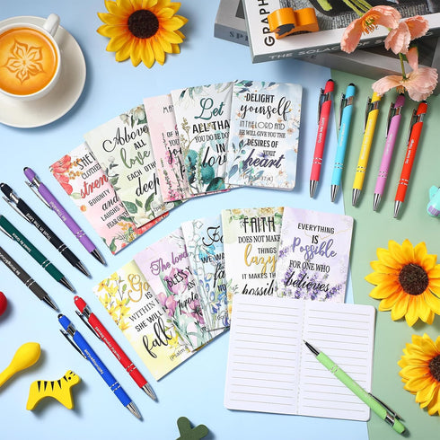24 Pcs Inspirational Gift Set Christian Metal Pen Motivational Pocket Notepads Faith Prayer Bible Ballpoint Pen Black Ink Quotes Notebook for Wome...