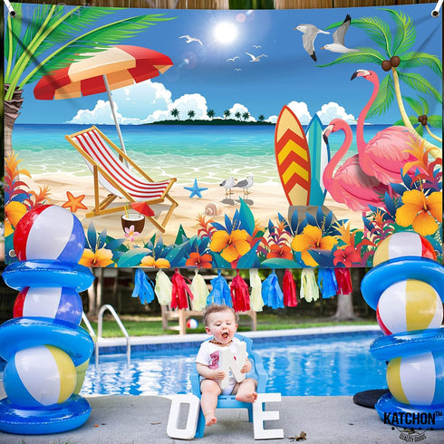 KatchOn, XtraLarge Beach Photo Backdrop - 72x44 Inch | Summer Backdrop for Beach Party Decorations | Hawaiian Party Decorations | Summer Theme Dec...