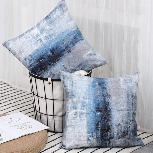 Blue and Grey Abstract Art Artwork Pillow Cover, Gallery Modern Decorative Throw Pillows Cushion Cover for Bedroom Sofa Living Room 18 x 18 Inch S...