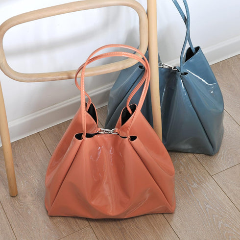 Shiny Patent Faux Leather Tote Glossy Shoulder Handbag for Women Convertible Purse...