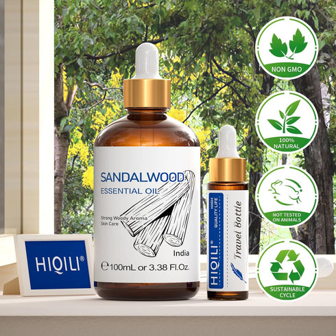 HIQILI Sandalwood Essential Oils, Long-Lasting Scent for Perfume, Diffuser, Soap Making & Candle- 3.38 Fl Oz...