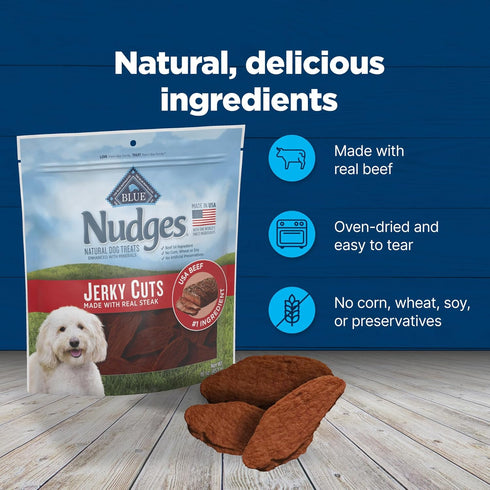 Blue Buffalo Nudges Jerky Cuts Dog Treats, Made in the USA with Natural Ingredients, Steak, 10-oz. Bag...