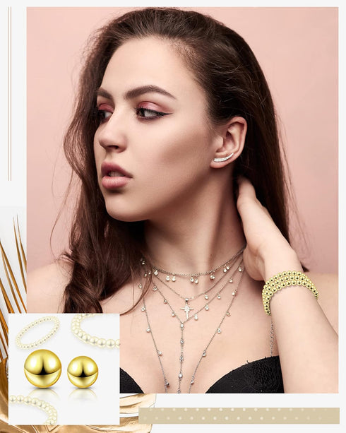Taiyin 40 Pcs Gold Bead Bracelet Bead Elastic Ball Bracelet Gold Beaded Bracelets for Women Beaded Stretch Bracelets for Girls Couple Friendship J...
