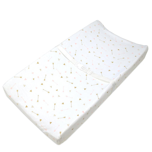 TL Care Printed 100% Natural Cotton Jersey Knit Fitted Contoured Changing Table Pad Cover, Sparkle Gold/Pink Arrows, Soft Breathable, for Girls...