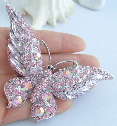 Sindary Charming 3.74" Butterfly Animal Brooch Pin Pink Austrian Crystal Pendant BZ4538 (Silver-Tone Pink)...