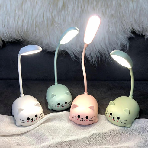 LED Desk Lamp for Kids, Cute Cat Lamp USB Rechargeable Reading Light,Portable LED Table Light, Flexible Gooseneck Eye-Care Cartoons Small Desk Lam...