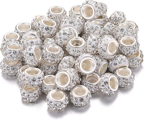 Sasylvia 60 Pieces Hair Beads 12 mm Rhinestone European Large Hole Crystal Charm Beads for Braids for Women for Necklace Earring Bracelet Craft Ma...