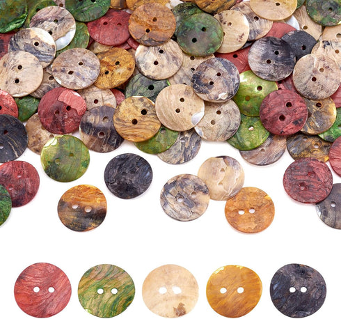 Beadthoven 144pcs Mother of Pearl Buttons 2-hole Sewing Fasteners Dyed Flat Round Mixed Color 15x1mm, Hole: 1.5mm...