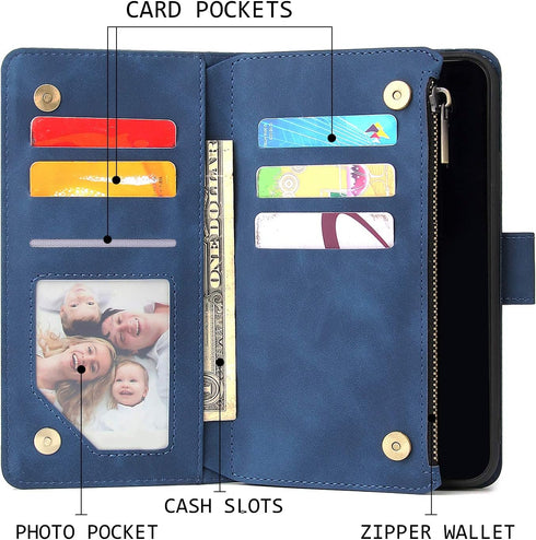 UEEBAI Wallet Case for Samsung Galaxy Note 20 5G, Premium Vintage PU Leather Magnetic Closure Handbag Zipper Pocket Case Kickstand Card Holder Slo...