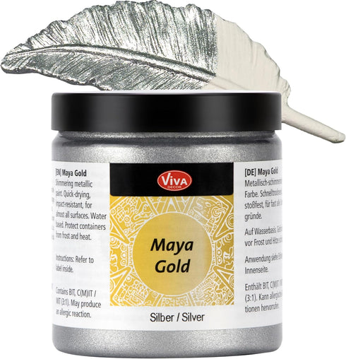 Viva Decor Maya Gold (Silver) 8.45 Fl Oz - Shiny metallic acrylic paint for creative works on wood, glass, and porcelain. Impact-resistant, smudge...
