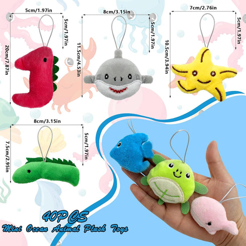 40 PCS Mini Ocean Animal Plush Toys Set Cute Small Sea Creatures Stuffed Toy Keychain for Party Favors Keychain Ornament for Goody Bag Easter Egg ...