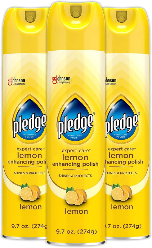 Pledge Expert Care Wood Polish Spray, Shines and Protects, Removes Fingerprints, Lemon, 9.7 oz (Pack of 3)...