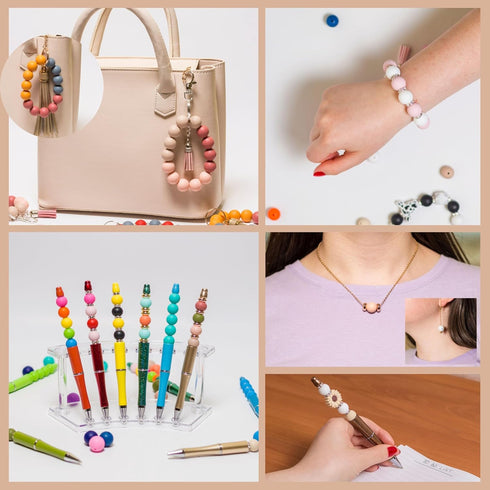 210Pcs Silicone Beads 12mm Silicone Beads for Keychain Making Bulk 30 Colors Loose Round Rubber Beads for Pens Necklace Bracelet Making Kit Jewelr...