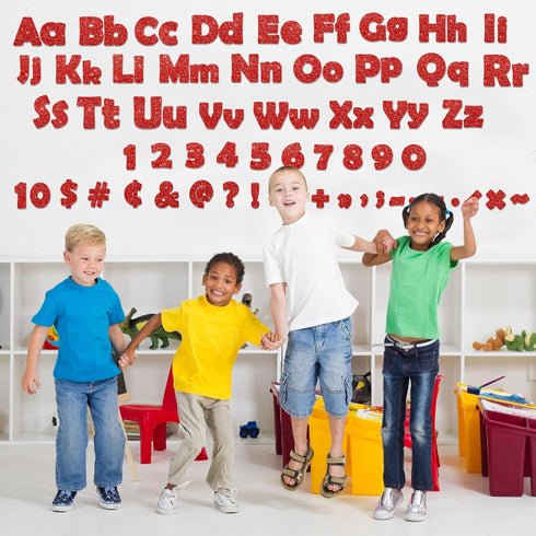 260Pcs Glitter Red Bulletin Board Letters for Classroom 4” Letter Combo Pack Set Numbers Alphabet Poster Board with Adhesive Dots Punctuation Symb...