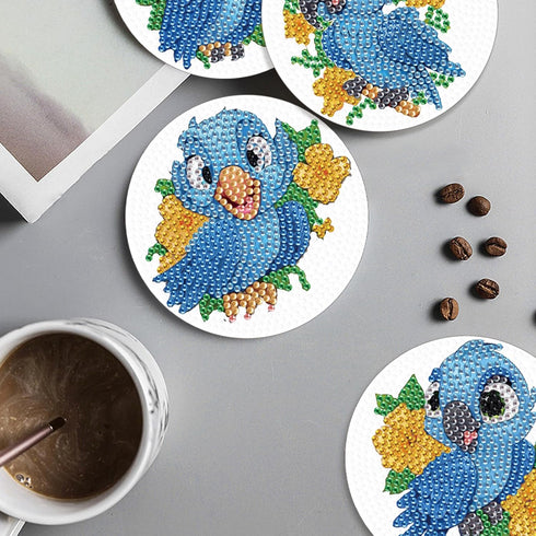 4 Pcs Diamond Art Painting Creative Coasters DIY Animal Bluebird Diamond Art Coasters Diamond Painting Kits Diamond Non Slip Coaster for Beginners...