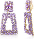 Flyonce Rectangle Clip-on Drop Earrings for Women, Sparkly Rhinestone Crystal Geometric Statement Non Pierced Earrings...