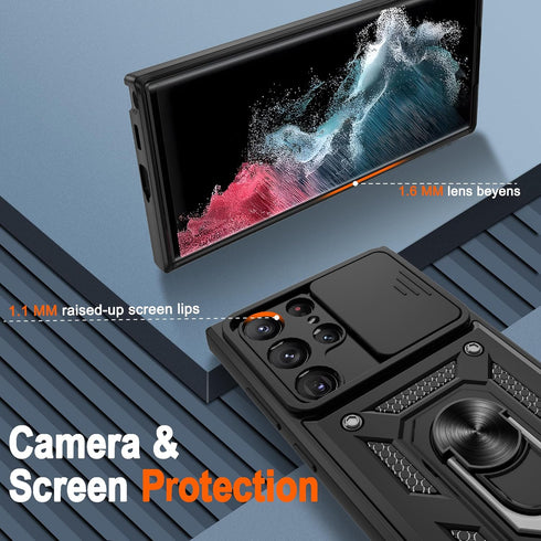 ATUMP for Samsung Galaxy S22 Ultra Case with (2 Pcs) HD Screen Protector, Heavy Duty Shockproof with 360° Rotation Metal Kickstand [Military Grade...