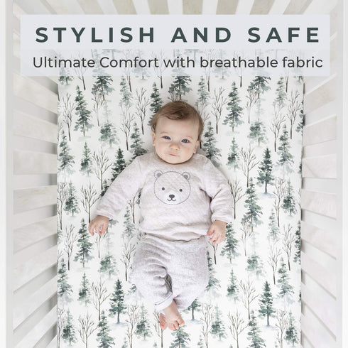 Pobi Baby - Premium Fitted Crib Sheets for Standard Crib Mattress - Ultra-Soft Cotton Blend, Stylish Woodland Pattern, Safe and Snug for Baby (Mag...