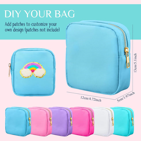 Remerry 6 Pcs Nylon Cosmetic Bag Travel Make up Pouch Toiletry Bag with Zipper Preppy Makeup Bag Waterproof Makeup Organizer Bag Set for Women Gir...