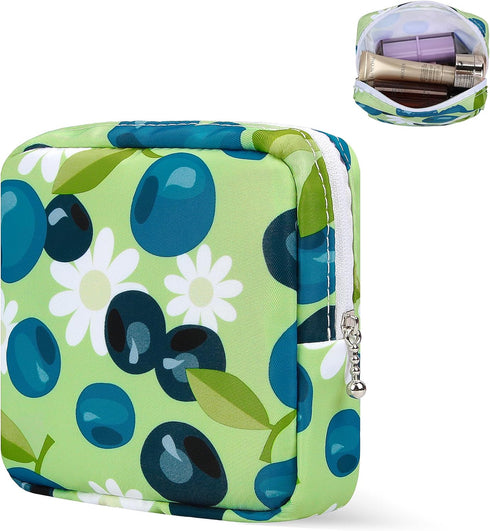 5.1" Small Makeup Bag for Purse, Nylon Mini Cosmetic Pouch Travel Make up Bags for Women Girls, Cute Preppy Toiletry Bag Coin Pouch Sanitary Napki...