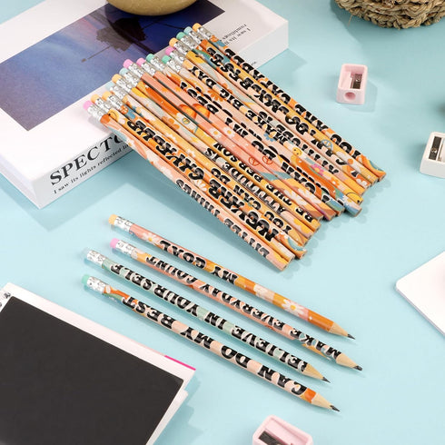 60 Pcs Retro Motivational Pencils Bulk, Inspirational School Pencils for Classroom, Cute Wood Pencils with Encourage Positive Saying, Back to Scho...