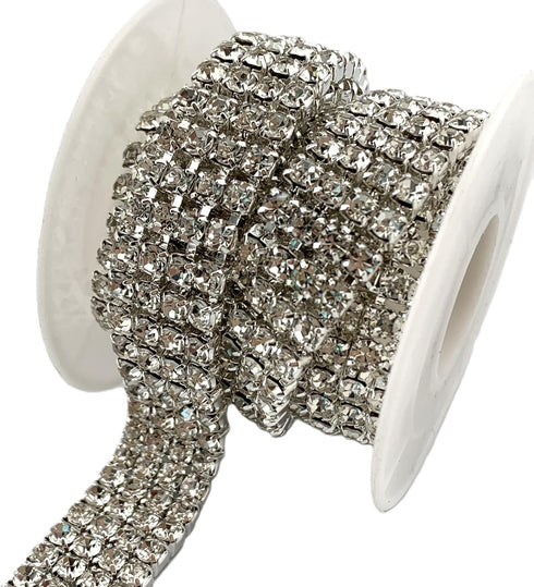 1 Yard 4 Rows SS16 3/5 inches Close Rhinestone Chain Trims Cup Chain Wedding Cake Decoration (Clear Rhinestone+Silver Plated Chain)...