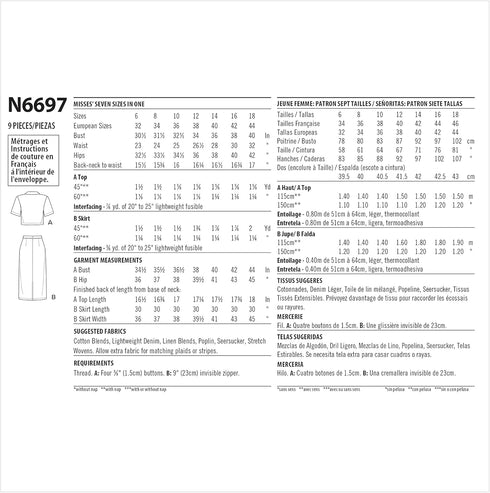 New Look Misses' Cropped Top and Pencil Skirt Sewing Pattern Kit, Code N6697, Sizes 6-8-10-12-14-16-18...