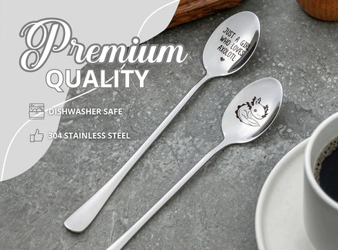 INNObeta Axolotl Gifts for Girls, 2 Pcs Engraved Ice Cream Spoons, Stainless Steel Coffee Spoon, Just a Girl Who Loves Axolotl...
