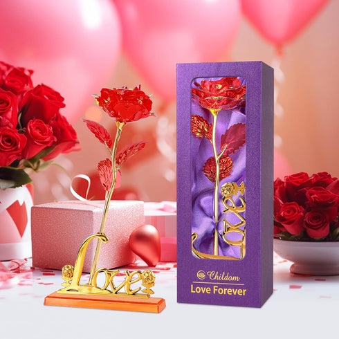 Childom Birthday Gifts for Women,Christmas Rose Gifts for Her Mom,Red Rose with Love Stand for Wife,Sweet Artificial Flower for Grandma,Women,Chri...