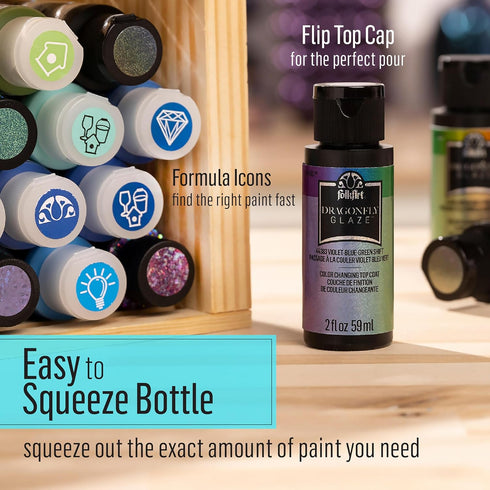 FolkArt Dragonfly Glaze Assorted Acrylic Craft Paints, Blue-Green-Gold Shift 8 fl oz Premium Acrylic Topcoat Paint, Perfect For Easy To Apply DIY ...