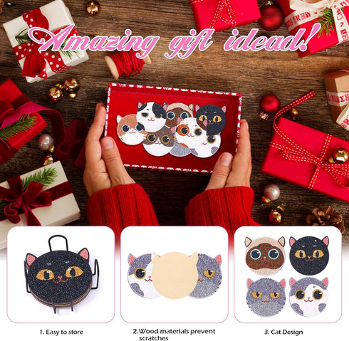 YIRGUIUS 8pcs Diamond Painting Coasters Kit, Diamond Art Coasters with Holder, Diamond Art Kits for Adults Coasters, Cat Diamond Art Coasters Kits...