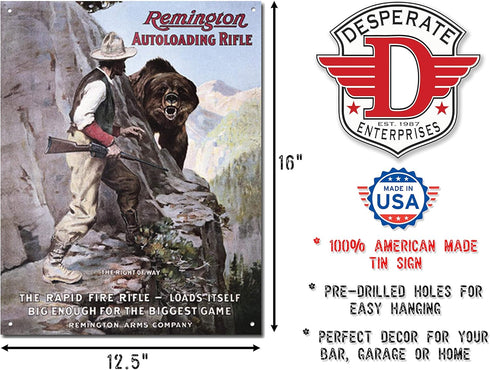 Desperate Enterprises Remington Right of Way Tin Sign, 12.5" W x 16" H...