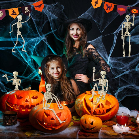 1 Pack Halloween Skeleton Decorations, 15.7" Halloween Full Body Mini Skeleton with Movable Posable Bones,Spooky Skeleton for Halloween Party Deco...