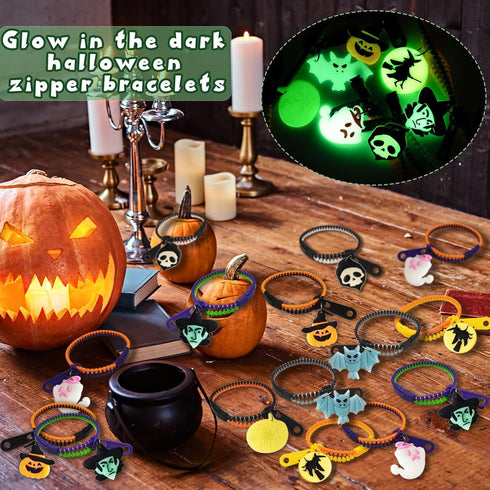 Kockuu 21pcs Fidget Zipper Bracelets for Kids - Glow in the Dark Party Favors & Sensory Stress Slap Bracelets - Bulk Halloween Goodie Bag Filler...