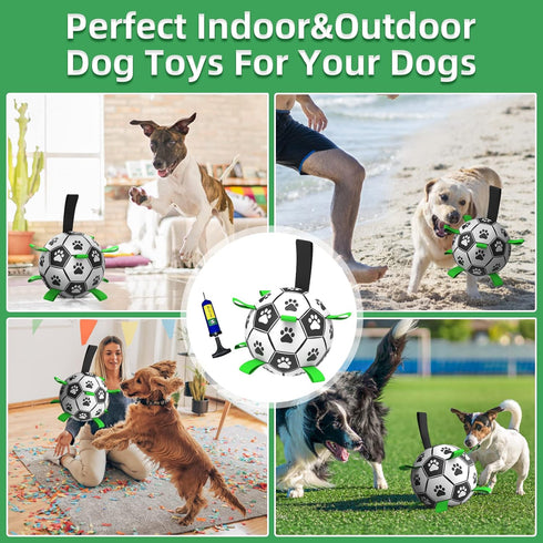 Dog Soccer Balls Toy with Bell Inside, Outdoor Interactive Dog Toys for Tug of War, Puppy Birthday Gifts, Dog Water Toy, Durable Ropes Squeaky Soc...