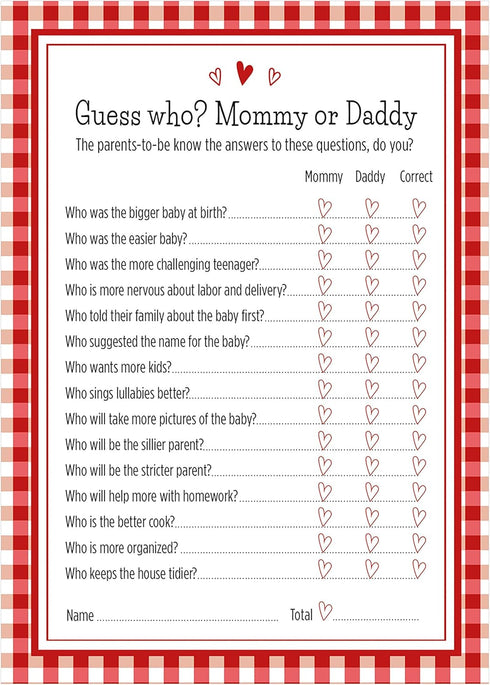 BBQ Baby-q Guess Who Mommy or Daddy Baby Shower Game - 24 count...