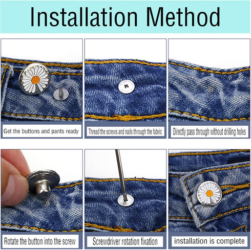 TSZYYM 120 Sets Buttons for Jeans,No-Sew Removable Adjustable Metal Jean Buttons Pins, Pants Jeans Button Replacement Tightener Repair Combo Threa...