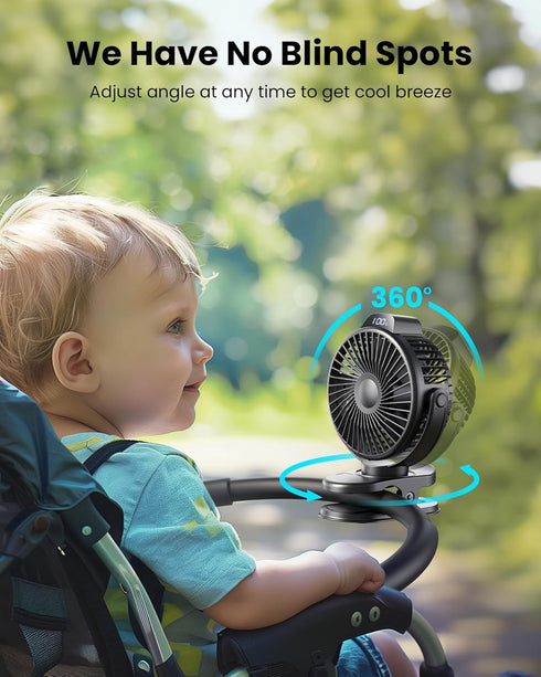 Koonie Portable Clip On Fan, Small USB Fan Battery Operated, 3 Speed Rechargeable Mini Fan With LED Display, 360° Rotate Personal Cooling Desk Fan...