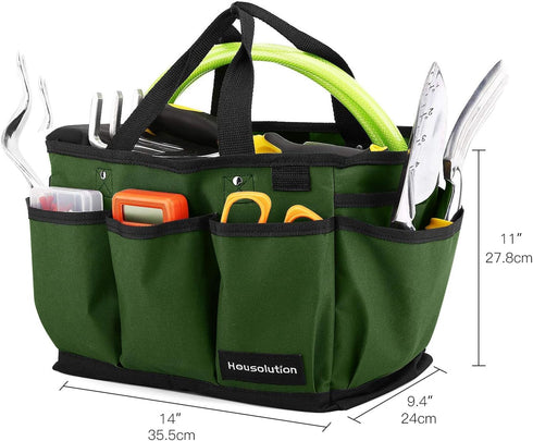 Gardening Tote Bag, Deluxe Garden Tool Storage Bag and Home Organizer with Pockets, Wear-resistant & Reusable, 14 Inch, Dark Green...