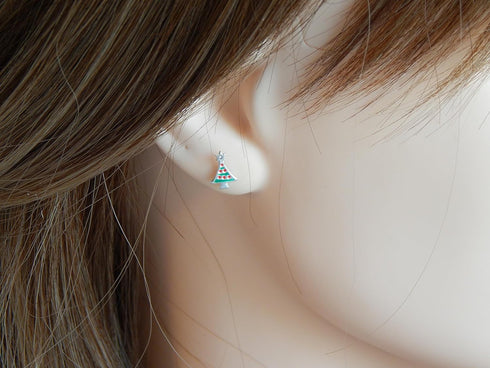 925 Sterling Silver (SET OF 3) Crystals Christmas Tree Santa Claus Candy cane Stud Earrings 28468...