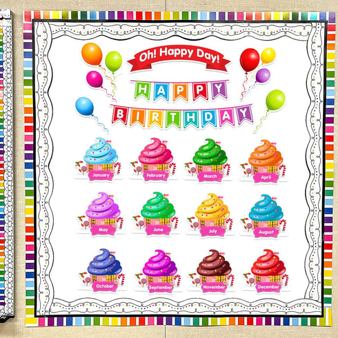 EAMAY Happy Birthday Bulletin Board Sets, Preschool & Kindergarten Classroom Decorations, Back to School Classroom Supplies, Cardstock Colorful Cu...