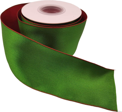 Wired Satin Ribbon Reversible Red Green Ribbon for Christmas Decoration,Wreath Bow,Floral Craft,2-1/2 Inch X 10 Meters...