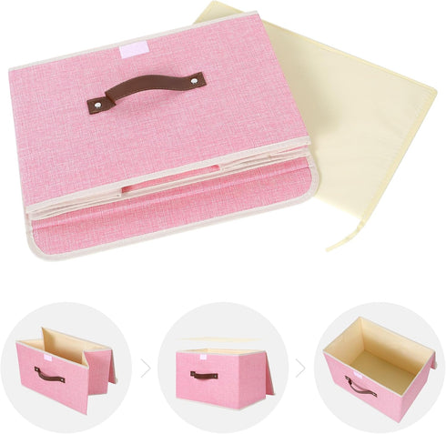 ANMINY Storage Bin with Lid Storage Boxes with PU Leather Handles PP Plastic Board Decorative Foldable Lidded Cotton Linen Fabric Home Cubes Baske...