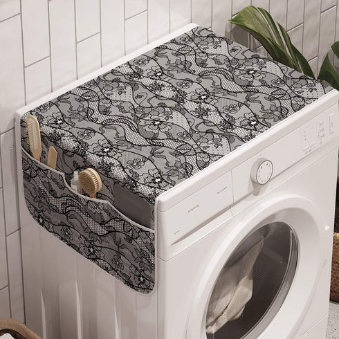 Ambesonne Floral Washing Machine Organizer, Lace Gothic Pattern with Flower Effect and Leaves Ornamental Antique Feminine Design, Anti-slip Fabric...