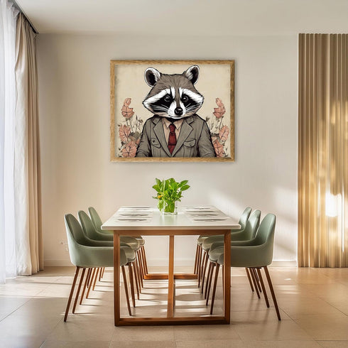 Posterizer 1 pcs- A raccoon dressed in a suit and red tie-Art for Animal Lovers-Floral Botanical Art- Gift for Men Women -decor for Bedroom, Offic...