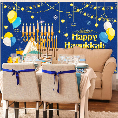 Tatuo Large Happy Hanukkah Party Decoration - Chanukah Photography Backdrop 70.9 x 43.3 Inch Blue Shiny Menorah Lamp...