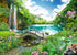 BELECO Picturesque Garden Background Fabric 5x3ft Outdoor Tropical Landscape Mountain Trees Waterfall Lake Birds White Horse and Wooden Bridge Sce...